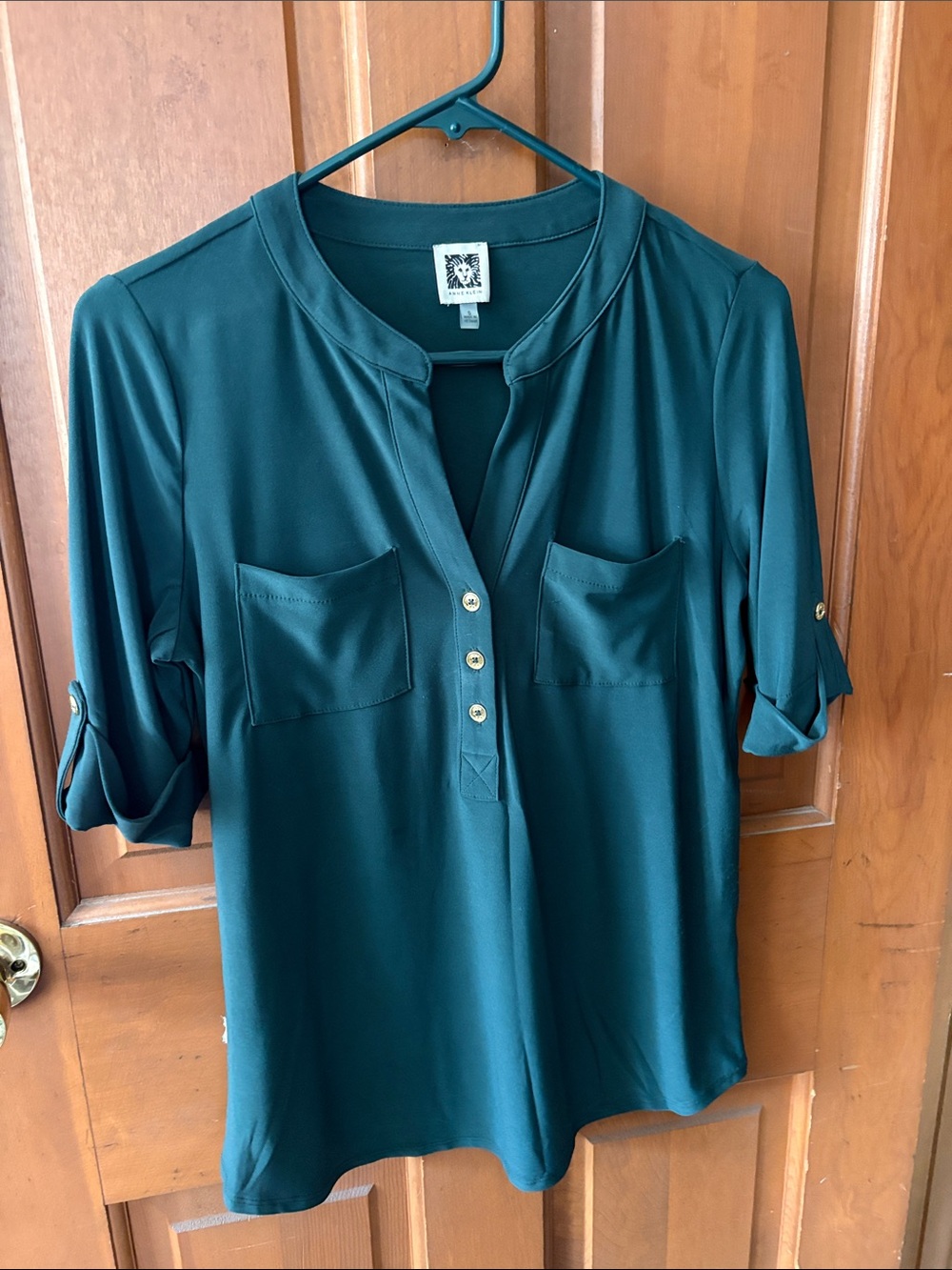 Anne Klein Teal Button-Placket Tunic